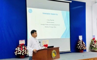 Director-General and Deputy Director-General of the Strategic Studies and Training Department delivered an orientation address for Diploma in Diplomacy (DID 1/2025), Nay Pyi Taw Session, explaining key aspects of the course.